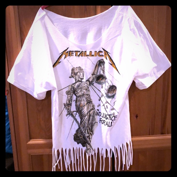 Tops - Custom designed Metallica Tee with Fringes